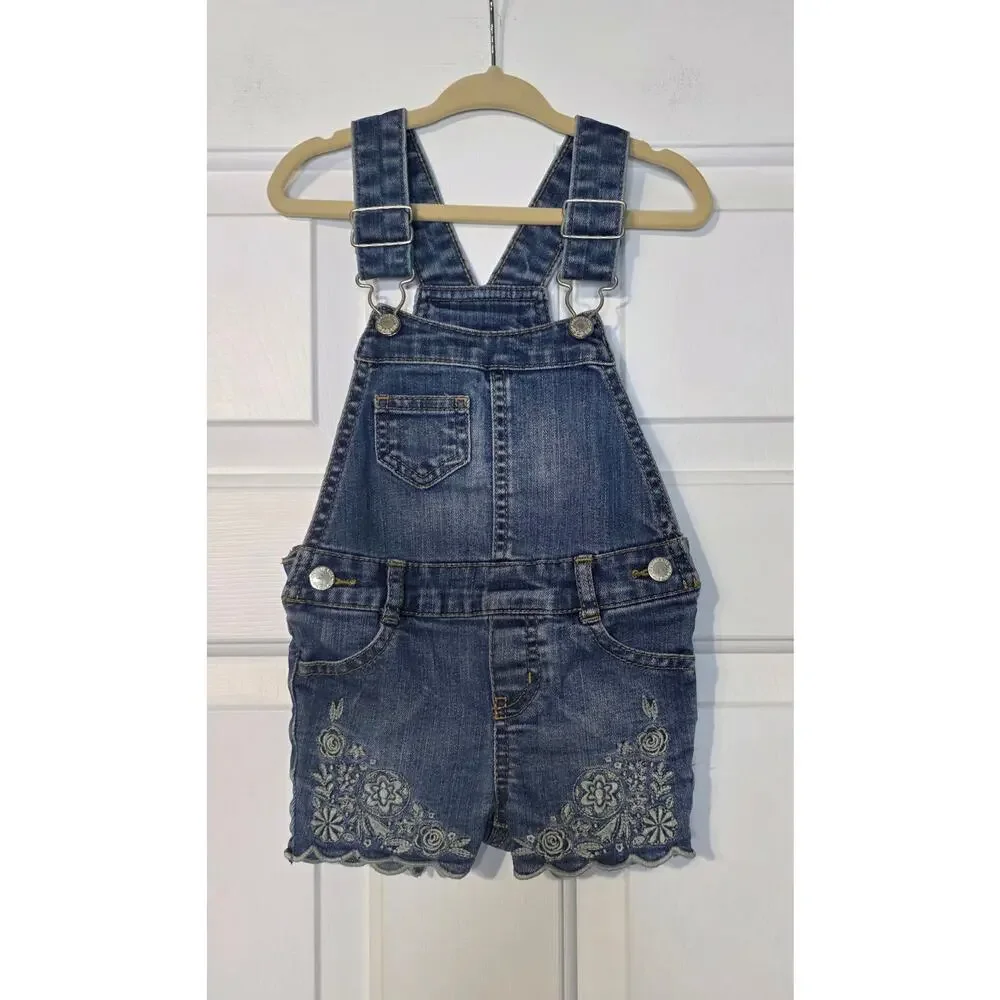 Genuine Kids Oshkosh B'gosh Overalls Size 12months  Denim Floral‎ Embroidered